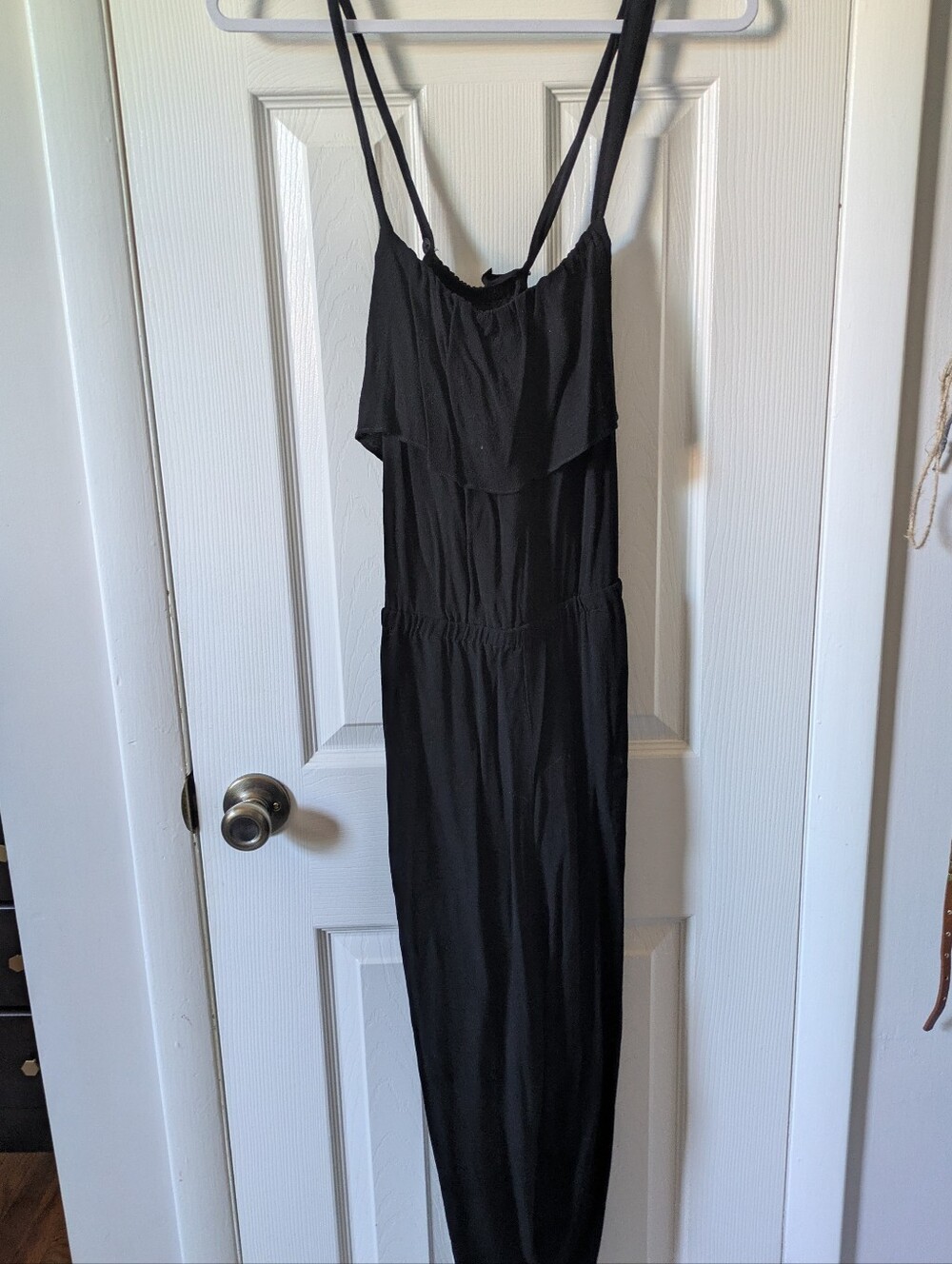 Madewell Cross Back Adjustable Strap Black Ruffle Jumpsuit Large